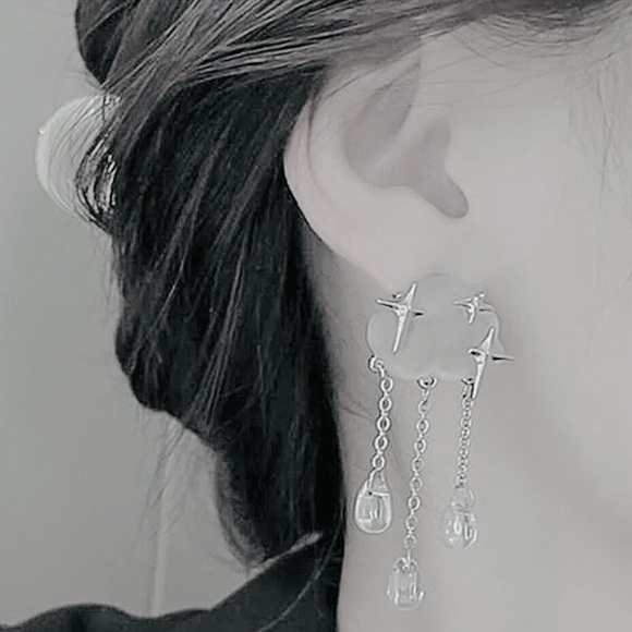 “Starry Rain Clouds” Frosted Glass Star Stellar Cumulus Weather Raindrops Dangle - Picture 8 of 16